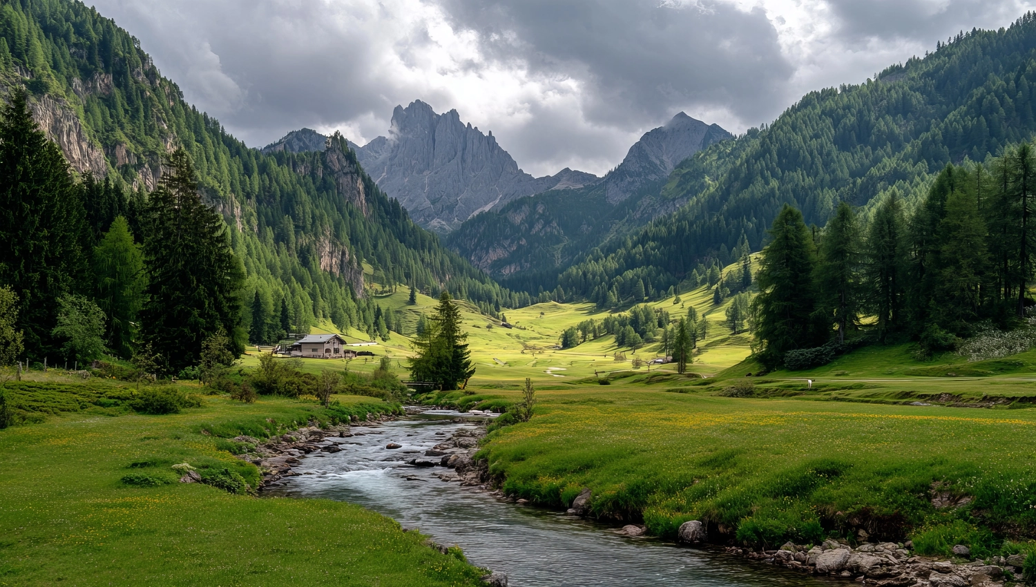 ERHOLUNG DE LUXE - Wandern mit Achtsamkeit Allgäu - Alpentalszene mit Bach, üppigem Grün und Bergen